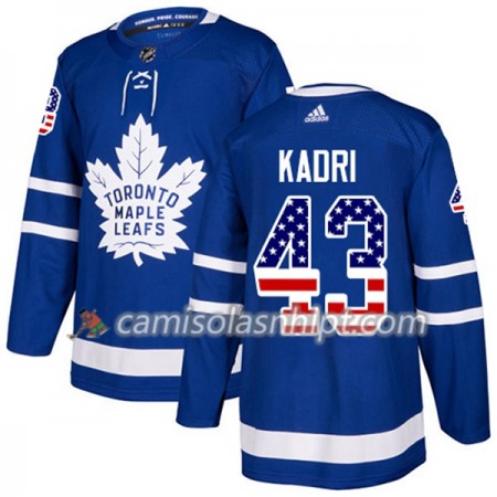 Camisola Toronto Maple Leafs Nazem Kadri 43 Adidas 2017-2018 Azul USA Flag Fashion Authentic - Homem